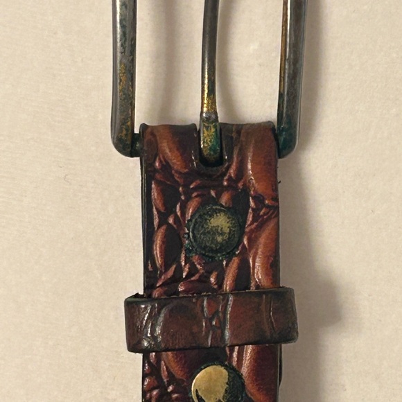 Vintage Crocodile Look Cowhide Leather Made in Paris Belt With Brass Buckle - Picture 5 of 9
